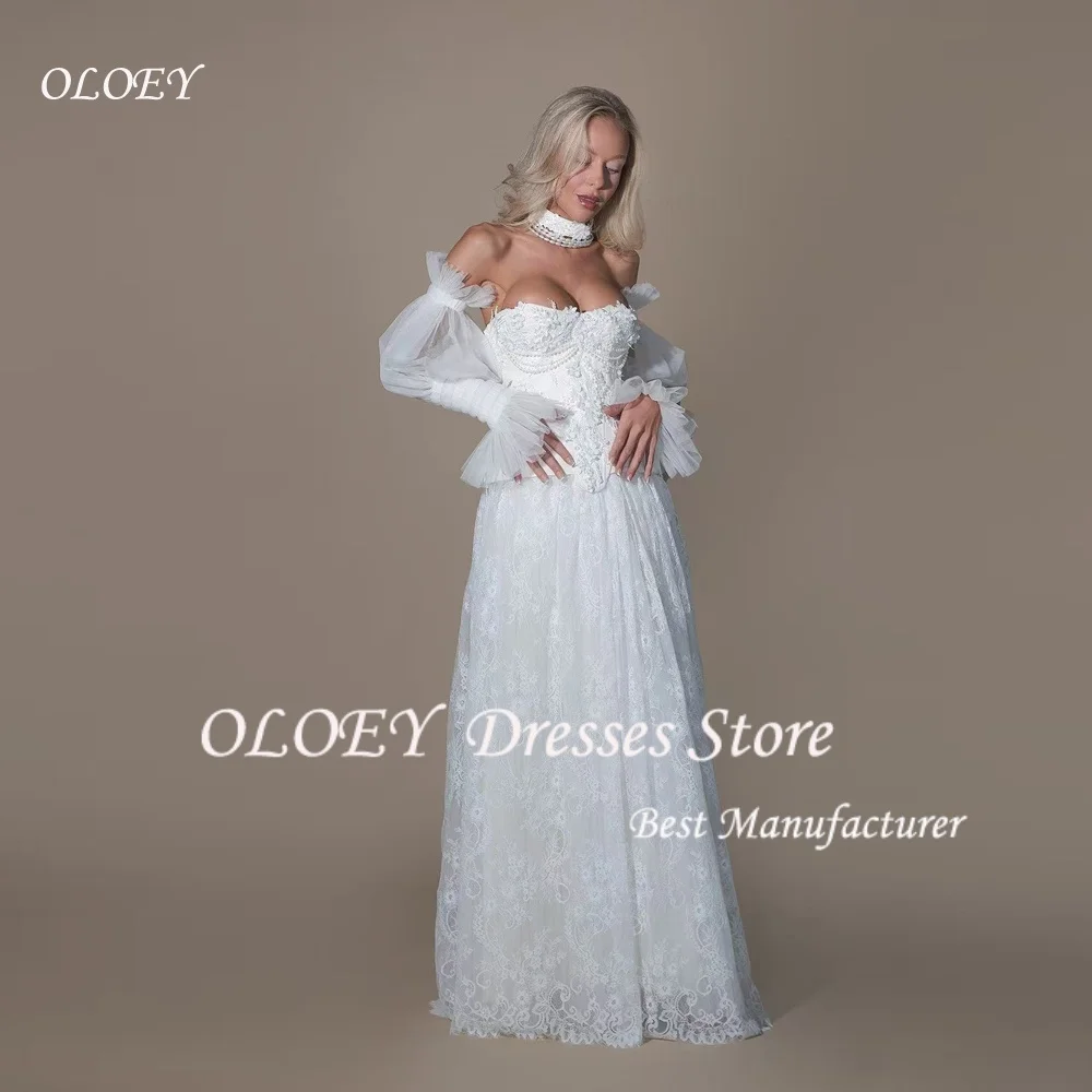 OLOEY Elegant A-line Lvory Strapless Wedding Dress Bridal Gown Sweep Train Vestido De Noiva Customized 2025 Robe De Mariée