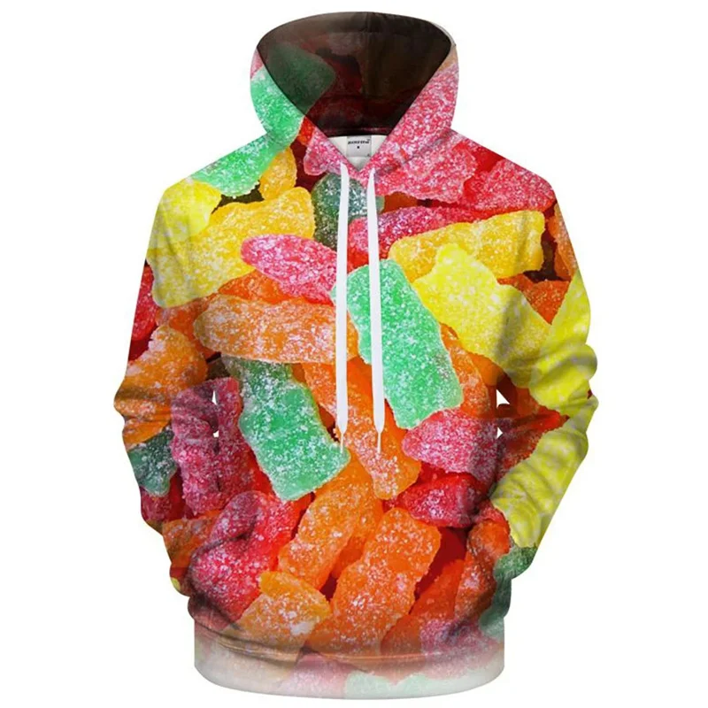 Colorful Candy Pattern Hoodie For Men Cute 3D Printed Gummy Bear Pullovers Tops Long Sleeve Hoodies Kids Autumn Sweatshirt