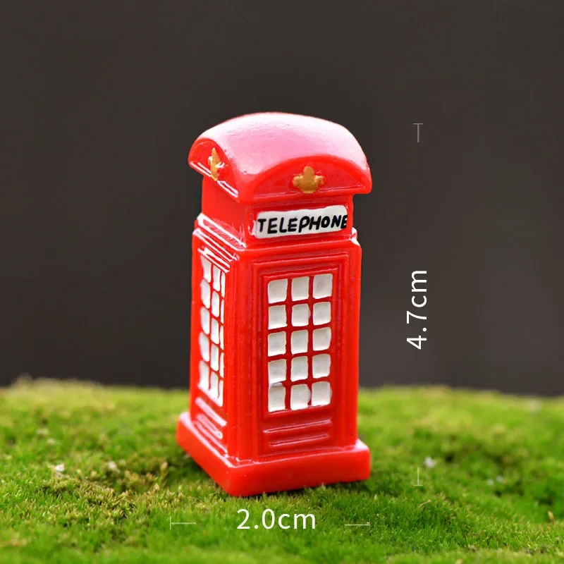 5cm Red Telephone Booth Figurine Home Decoration Mini Fairy Garden Cartoon Building Statue Miniature Ornament Toy Resin Craft