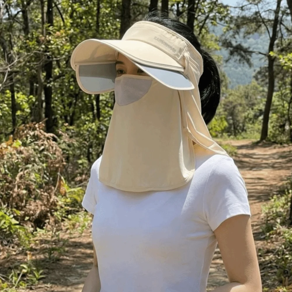 

Detachable Shawl Wide Brimmed Sunshade Cap Stretchable Brim Solid Color UV Resistant Hat Adjustable Breathable Beach Empty Top