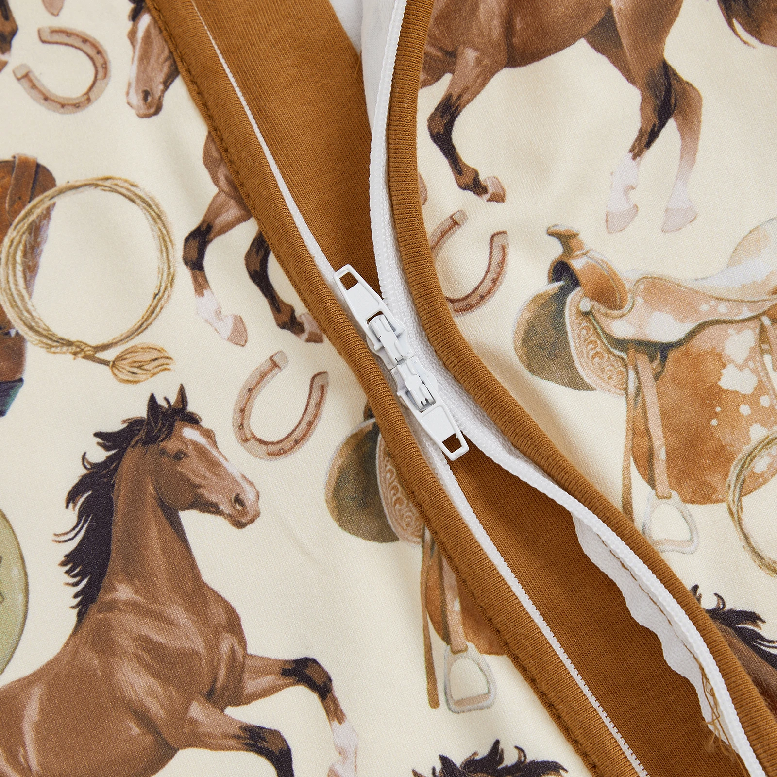 ملابس أطفال أولادي غربية مطبوع عليها حصان/صبار وأكمام طويلة ورقبة دائرية وسحاب كامل الطول بدلة خريف رومبير لحديثي الولادة