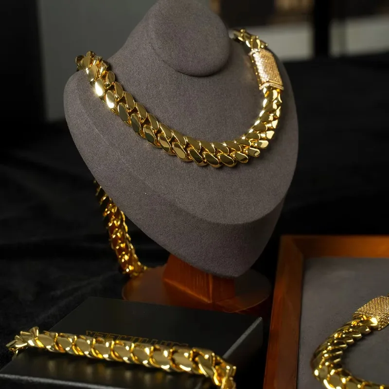 

High Quality HipHop Jewelry Stainless Steel Gold Plated Necklace Super Big Necklace Chain Miami Cuban Link Necklace