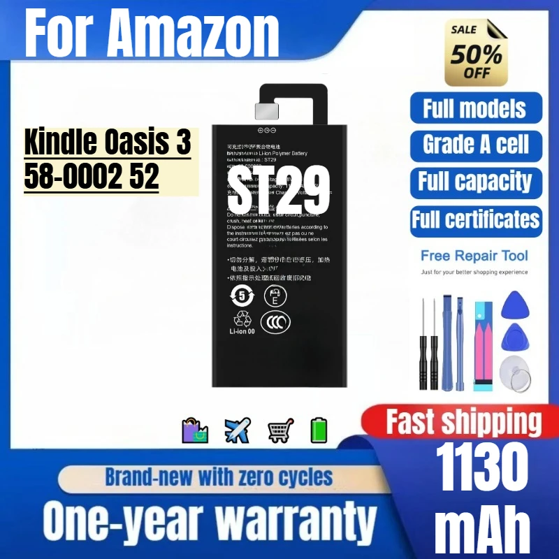 

ST29 for Amazon Kindle Oasis 3/58-0002 52 Phone Battery High Quality High Capacity Replacement Bateria Grade A Cell with Tools