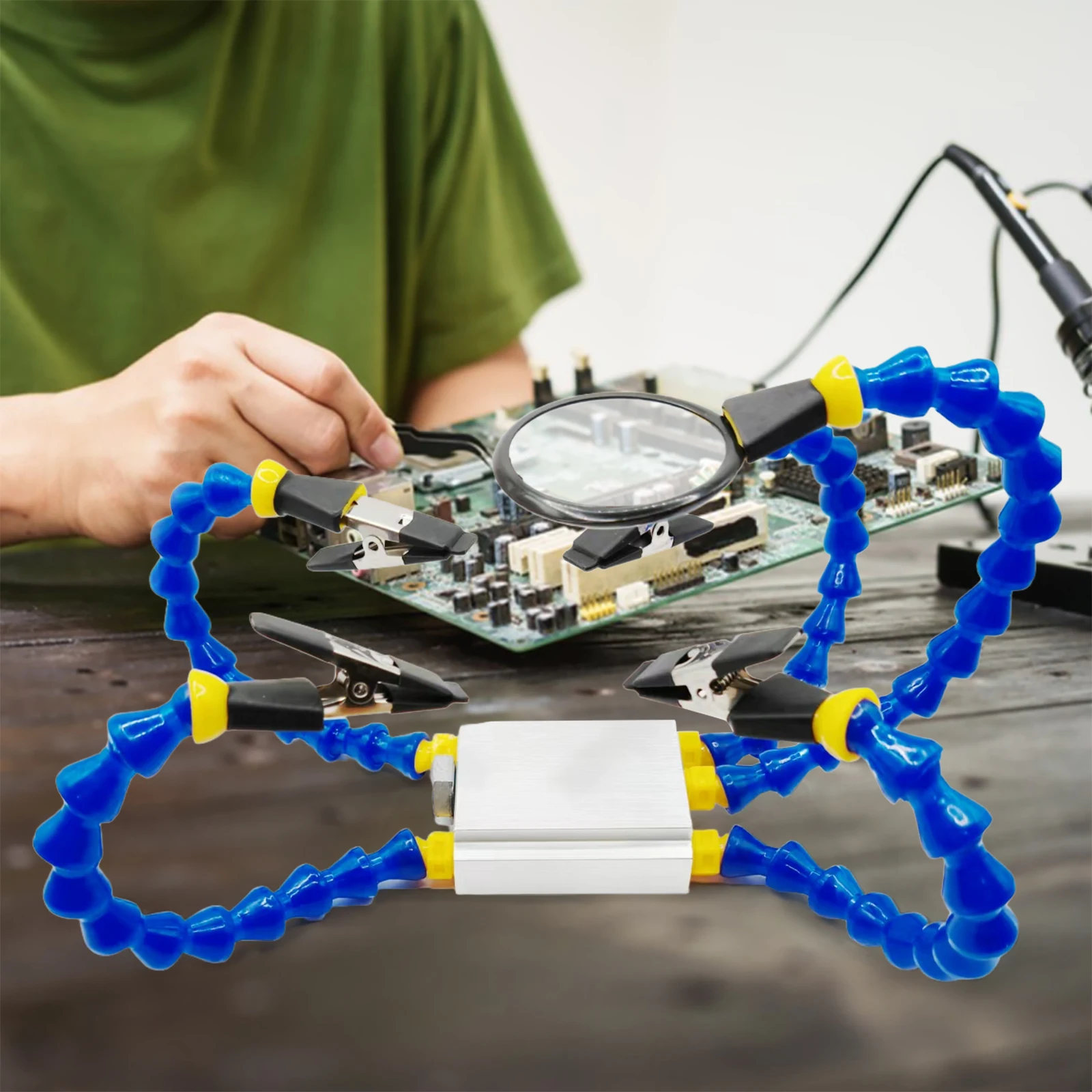 Octopus Lasklem met 5X Vergrootglas & Basis 1/4In Draad Lassen Hulpgereedschap Multifunctionele Werkbank Gereedschap Derde Handje