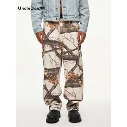 Branch Maple Leaf Camouflage Lumberjack Pants Street Wear Men Luxury Jeans