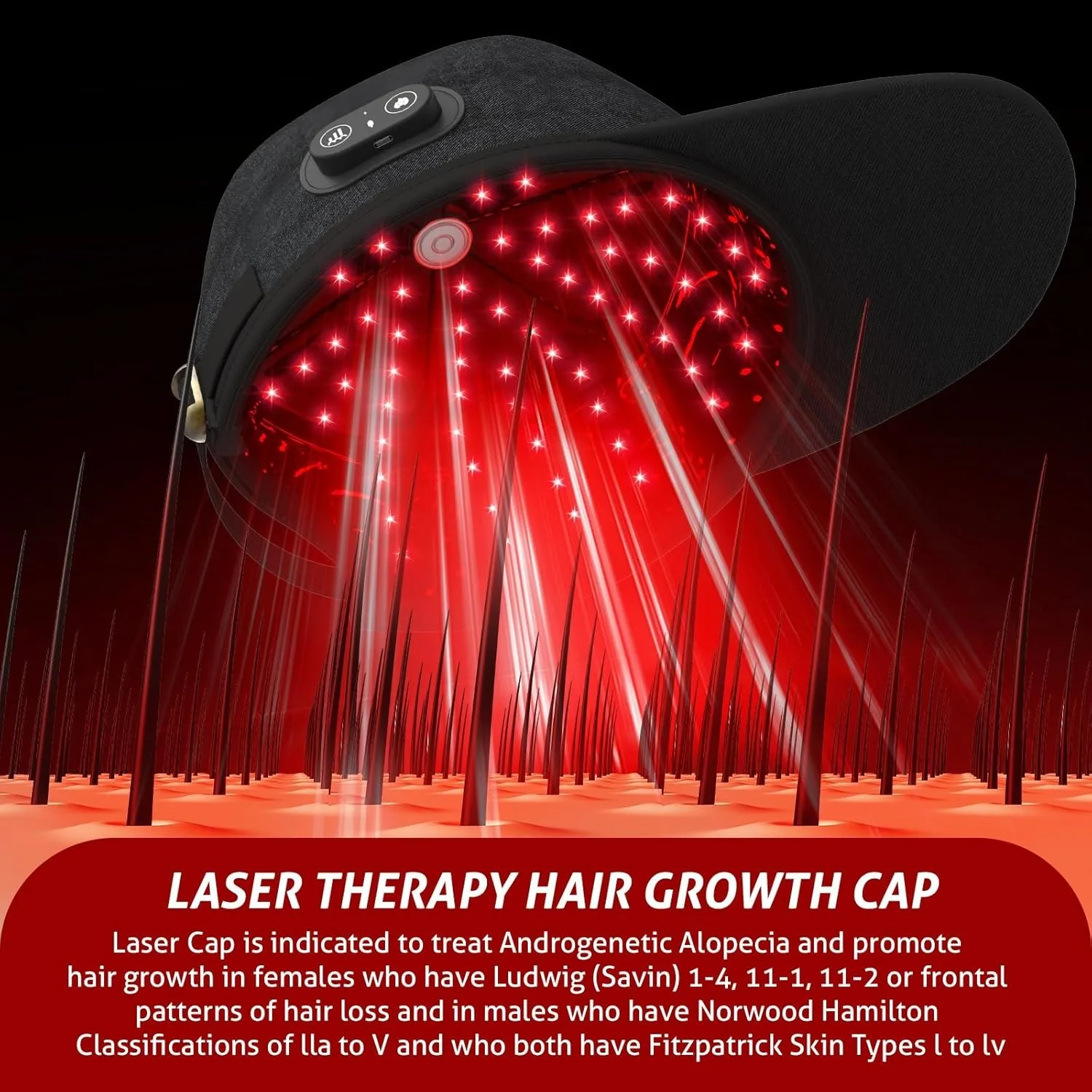 Dispositivo de crescimento capilar com tampa a laser sem fio, 660nm, 850nm, chapéu de terapia a laser de baixo nível para recrescimento de cabelo, tratamento anti-perda de cabelo lllt