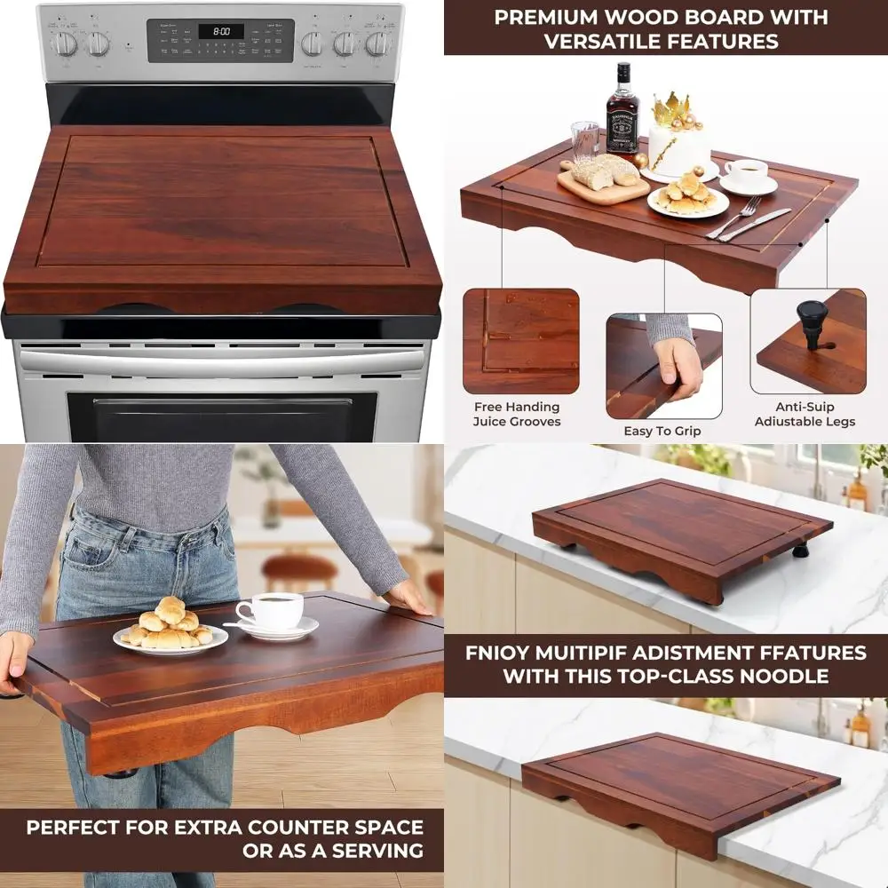 

Верхняя крышка печи по дереву акации — электрическая и газовая плита — 30 л x 22 Вт x 2,5-я рельефная разделочная доска с регулируемыми ножками и канавками для сока