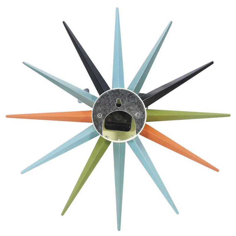 48cm Sunburst Atomic Wooden Wall Clock Mid Century Multi Color Handmade Antique Modern Star Wall Clock For Bedroom Living Room