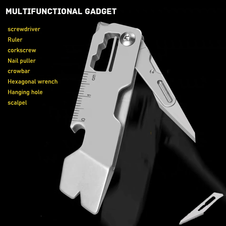 Titanium Folding Scalpel Crowbar Bottle Opener EDC Gadget Ruler Nail Lifter Express Unpacking Knife Portable Key Chain Pendant