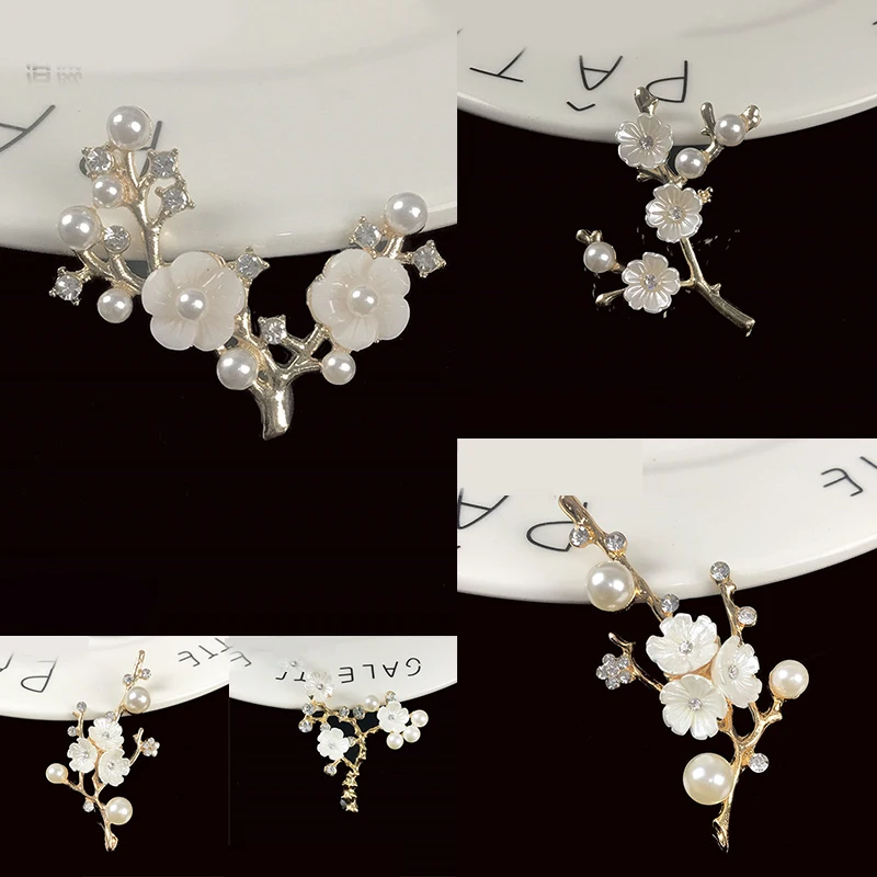 Plum Bridal Headwear Accessories Imitation Gold Pearl Crystal Rhinestone Flower Branch DIY Jewelry Making Accessories