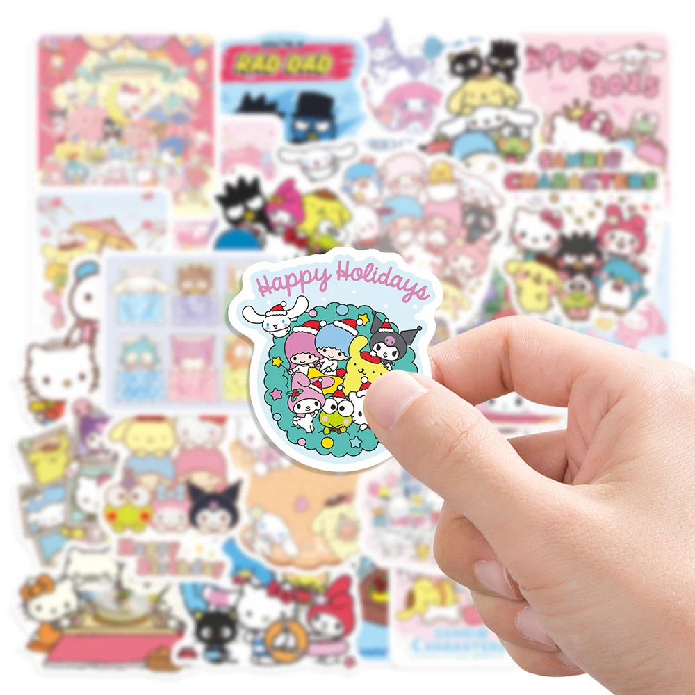 

10/30/50pcs Kawaii Sanrio Anime Stickers Cute Kuromi Melody Cartoon Decals Water Bottle Phone Notebook Classic Kids Toy Sticker