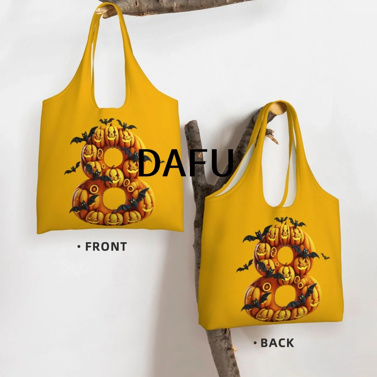 Batty Pumpkin Number 8 Funny Halloween Bat Pumpkin Tote Bag for Women - Gothic Canvas Shoulder Bag Shopping Commute Party