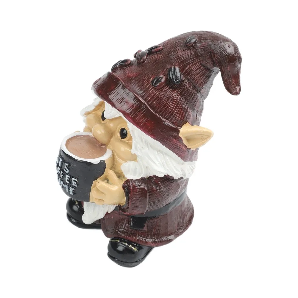 Resin Gnome with Coffee Cup For Decorative for figurine for Home Office Tabletop 13 8 9cm For Charming For Dwarf Ornament