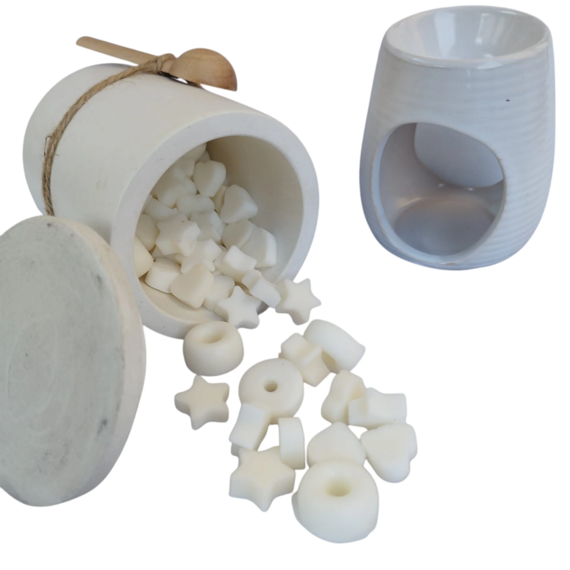 Pack Quemador y Wax Melts en Bote Artesanal Reutilizable con Tres Velas de Té - Hecho a Mano - RARA AVIS - Fragancia de Mimosa, Rosas, Orquídea, etc - Marca: RARA AVIS