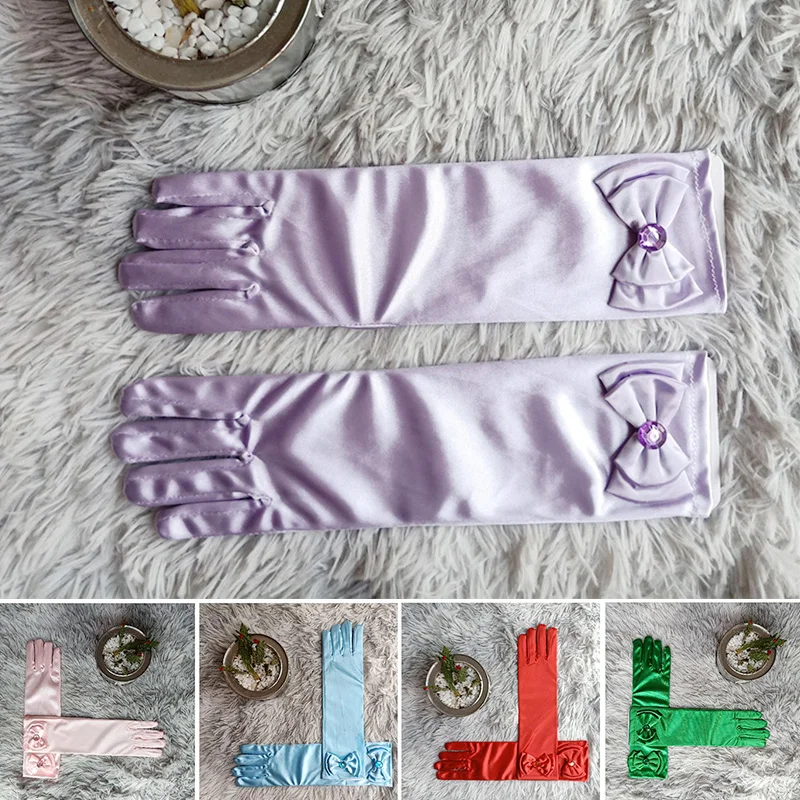 

1pair Girls Wedding Dress Glove with Bow Elsa Princess Cosplay Gloves Satin Gloves Birthday Gift Kids Fairy Role Playing Supply