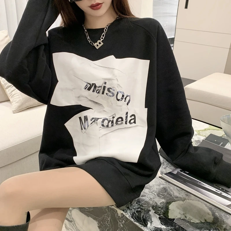 Womens Clothing Black Vintage Street Sweatshirt Hoodie Letter Printing Long Sleeves Casual Warm Baggy Ladies Tops Autumn