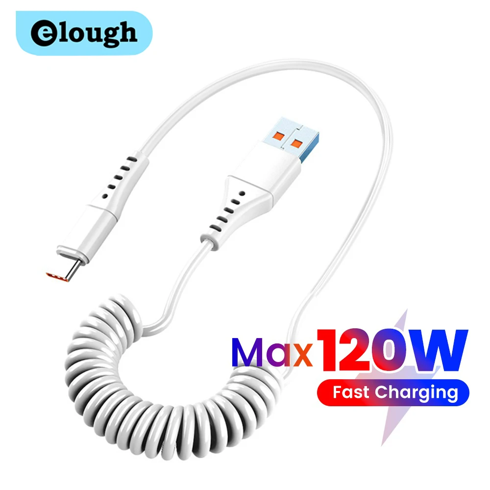 elough 120W Spring Type C Cable Fast Charging 2.4A Car Micro Data Cable USB 2.0 For Xiaomi Huawei Samsung Vivo OPPI Cord Wire