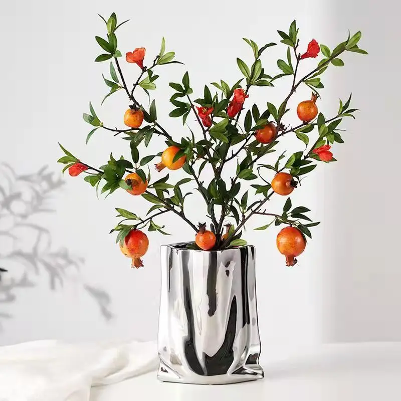 Silberne Gerüschte Blumenvase Keramikvase Porzellan Blumenarrangement Dekoration Taschenform Terrarium Heimdekoration Vasen Töpfe – Detail 11