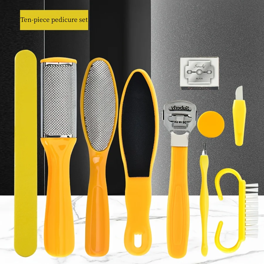 Set pedicure 10 in 1, raschietto professionale per rimozione piedi, strumento esfoliante per piedi e mani
