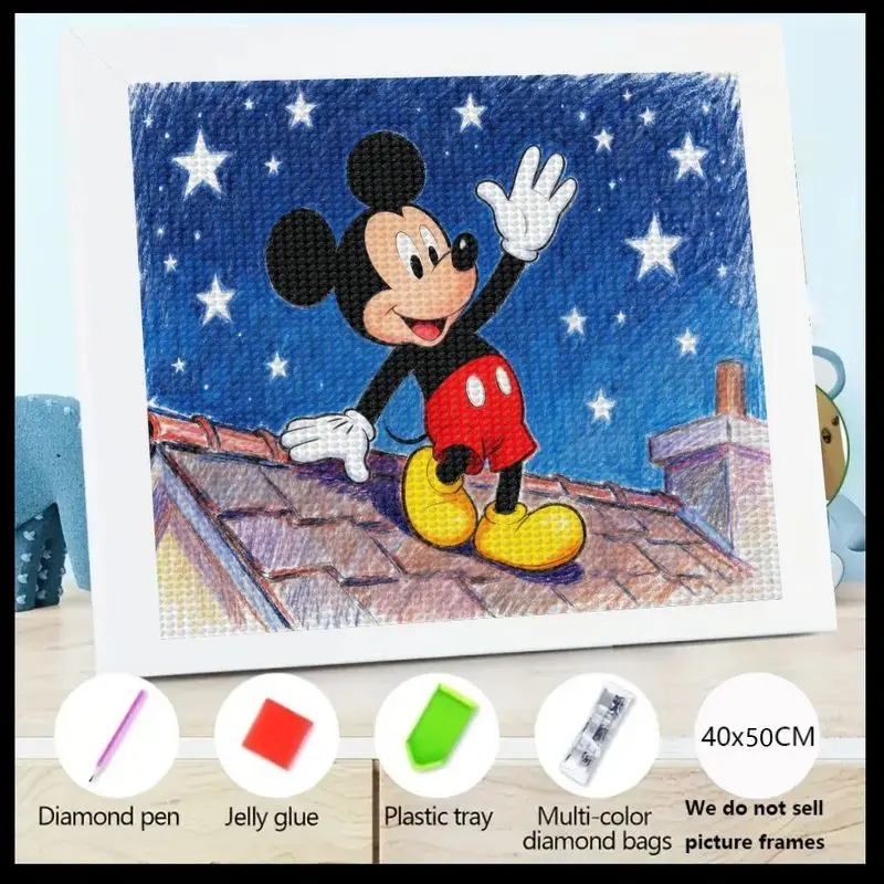 

1 шт., хит продаж, комплект алмазной живописи Disney с Микки Маусом 5D, полная дрель, сделай сам, милый персонаж мультфильма, звездная ночь, сцена на крыше Cr