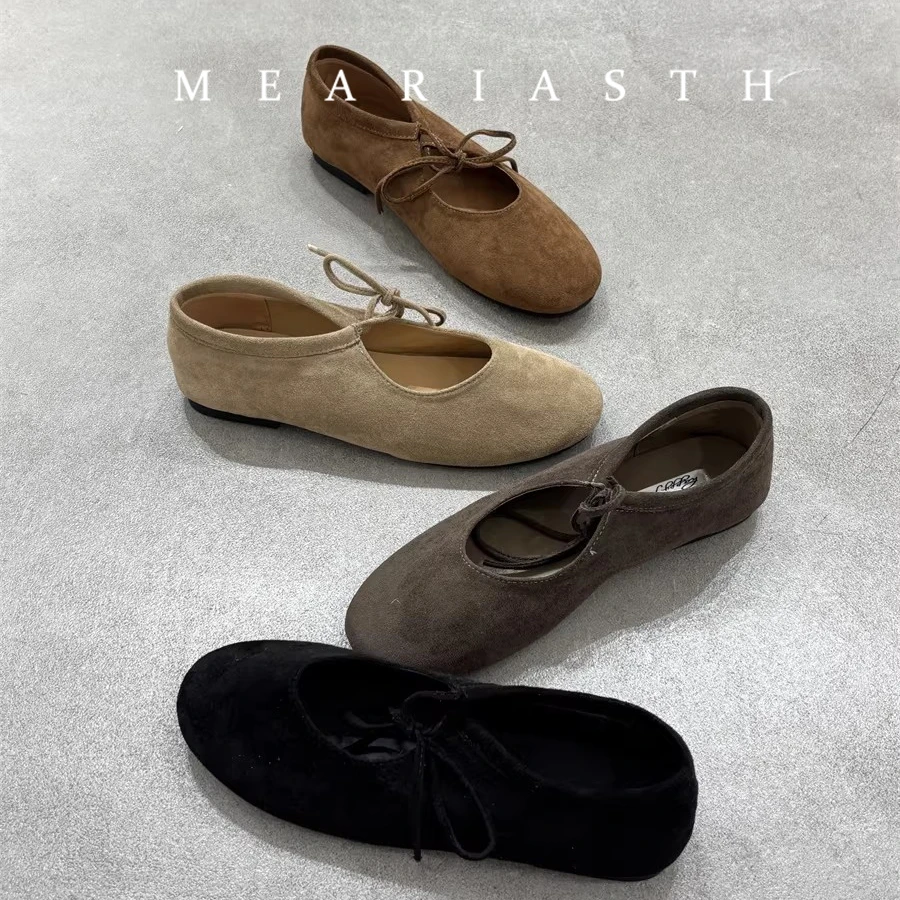 

Женские туфли Мэри Джейн с круглым носком, балетки с эластичными перекрестными ремешками, удобные офисные повседневные туфли на плоской подошве, мягкие замшевые туфли для женщин