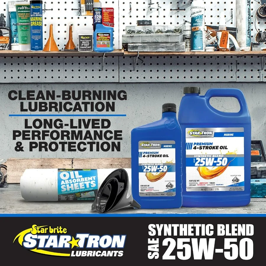 زيت المحرك Star Tron Premium 4-Stroke SAE 25W-50، مزيج صناعي، معتمد من FC-W، درجة بحرية #6