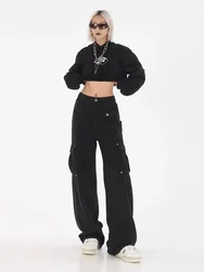 Black Jeans Spring And Summer High Waisted, Loose Fitting Slimming Work Attire Straight Tube Wide Leg Pants Children's Jeans