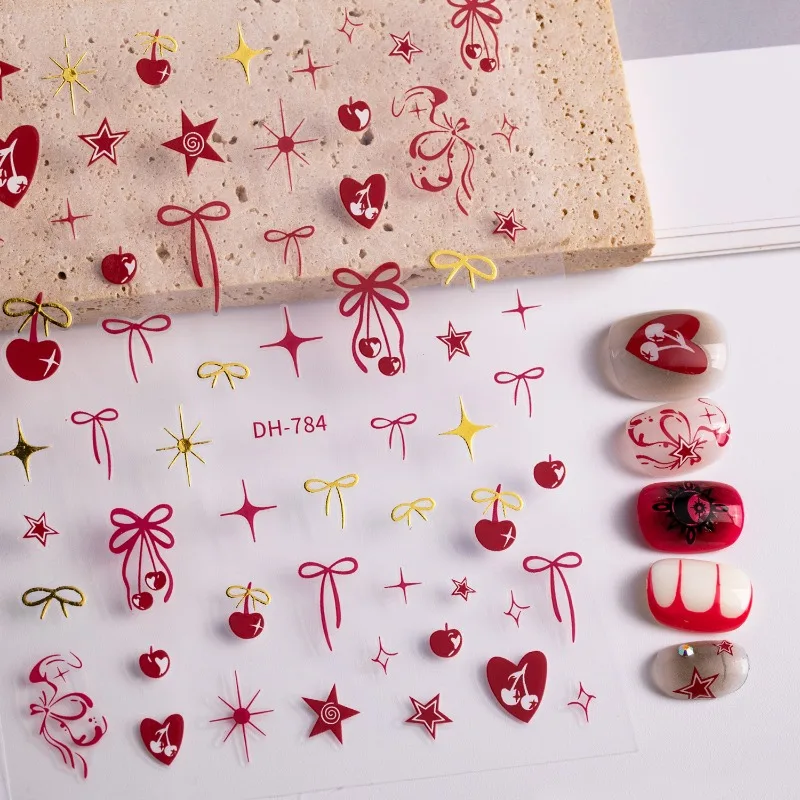 Cherry Bow Nail Stickers, Graffiti Cat Star Nail Stickers Accessories, Essential DIY Nail Stickers for Women At Home