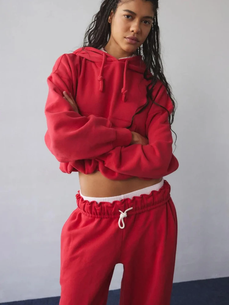 Sweat à capuche court pour femmes, esthétique américaine Rretro Harajuku, mode cordon de serrage, solide, Simple, décontracté, ample, sport