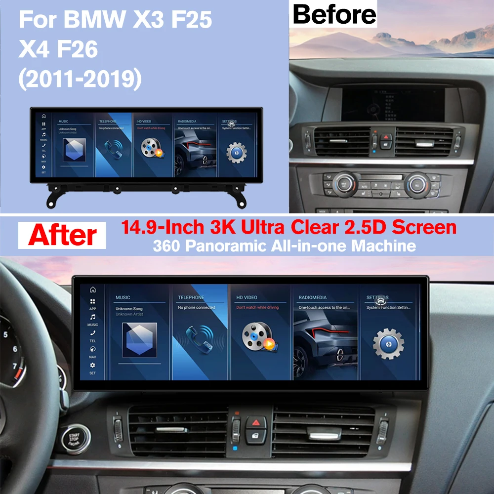 NAVIGUIDE 14.9'' Android 13 Car Radio For BMW X3 F25 X4 F26 2011-2019 NBT System Multimedia Player Wireless Carplay Android Auto