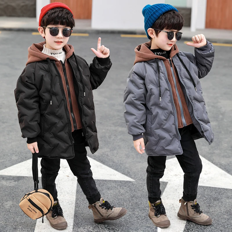 

Kids Down Cotton Clothes Thickened Blue Winter Teenage Boys Girls Long Jacket Children Warm Hooded Padded Coat TR272
