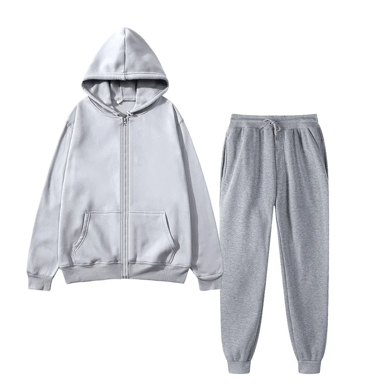 

Men's and Women's Solid Color Zipper Hoodie Jacket and Trousers Two-piece Fashion Casual Sports Suit Size S-3XL Tracksuit Men