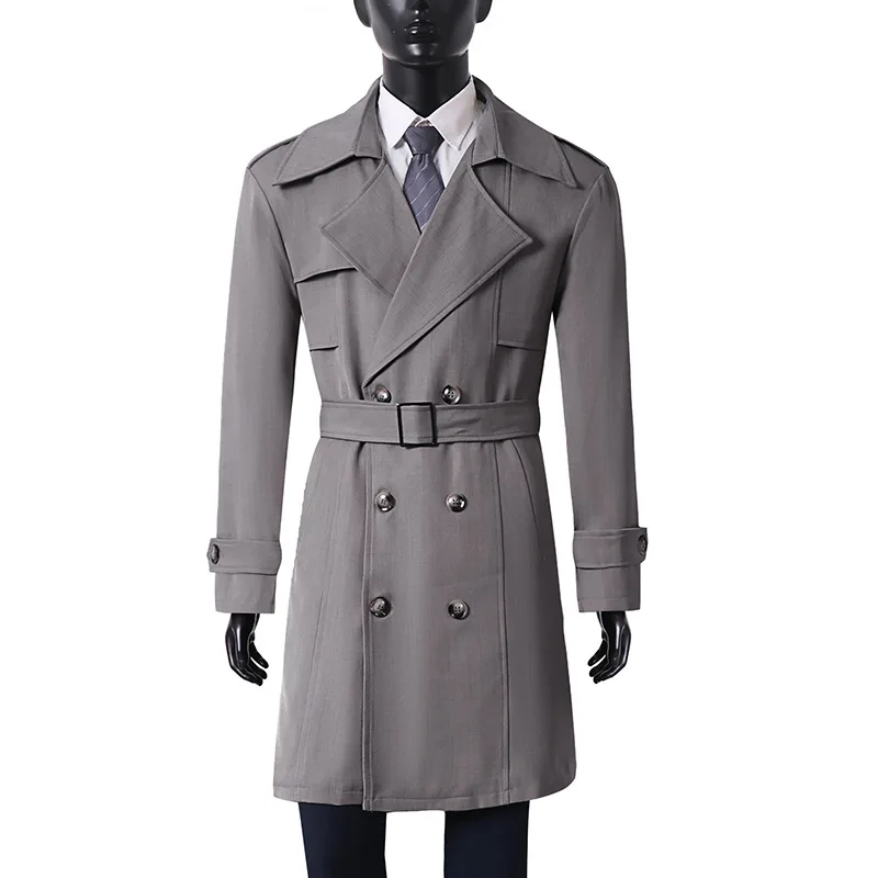 High-end Sense Lapel Design Long Windbreaker Jacket Men Plus Size Coat Jacket Spring Autumn Smart Casual Jackets Male Big Size
