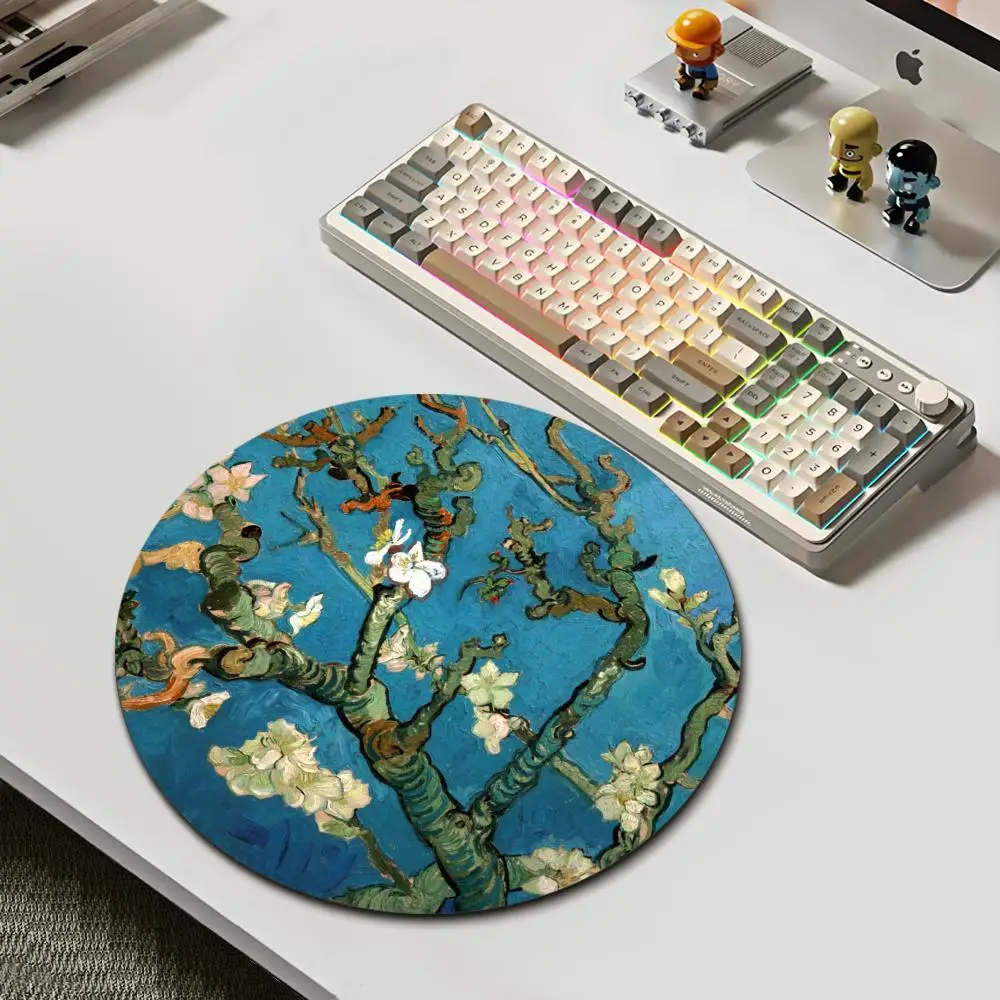 HYBXAXC Van Gogh Almond Blossom Desk Mat Gaming Round Mouse Pad Large for Office Home PC Gamer Computer Keyboard Mat Desk Pad