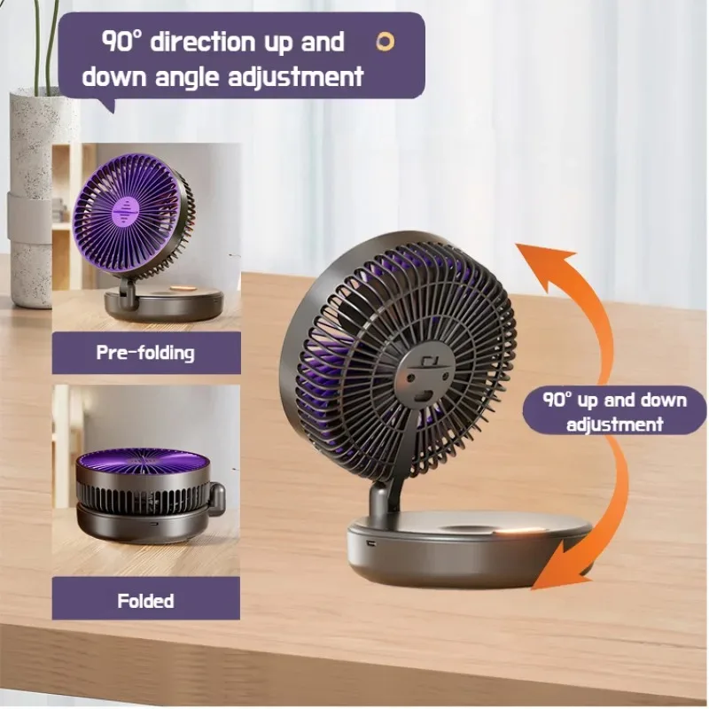 Foldable Desktop Fan Mini  Wall-Mounted Fan With Warm Night Light Rechargeable 4 Gears Adjustable Portable Air Circulation Fan