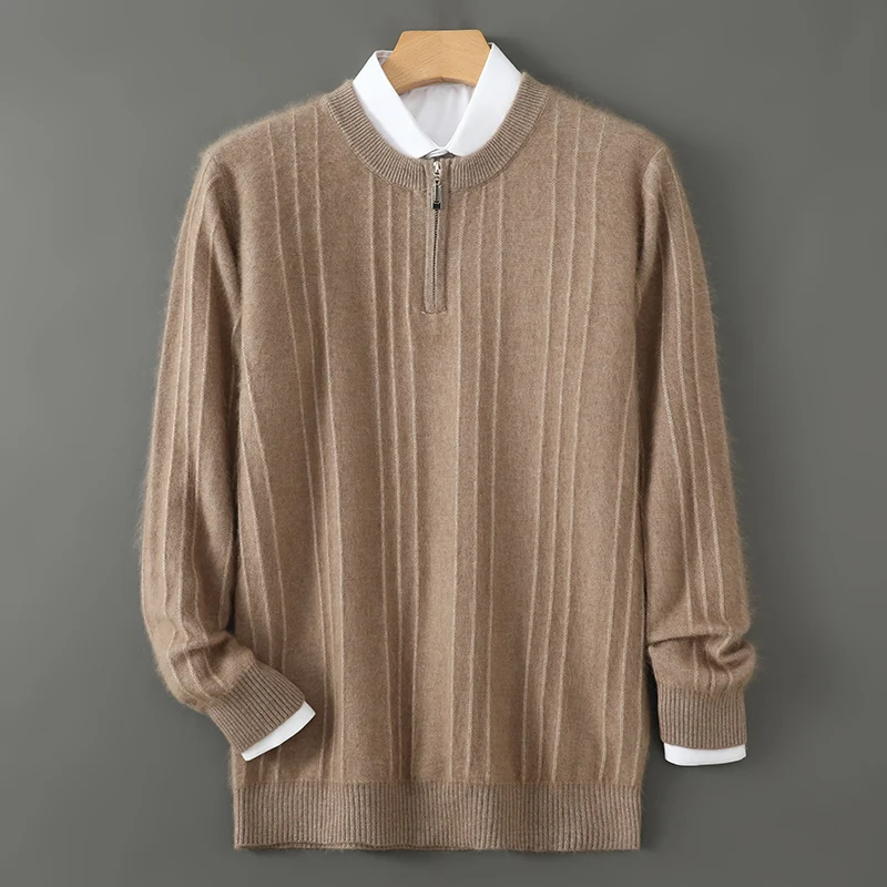 Maglione di cashmere di qualità 100% da uomo autunno e inverno Pullover allentato con cerniera a mezza altezza Top casual in maglia da esterno a