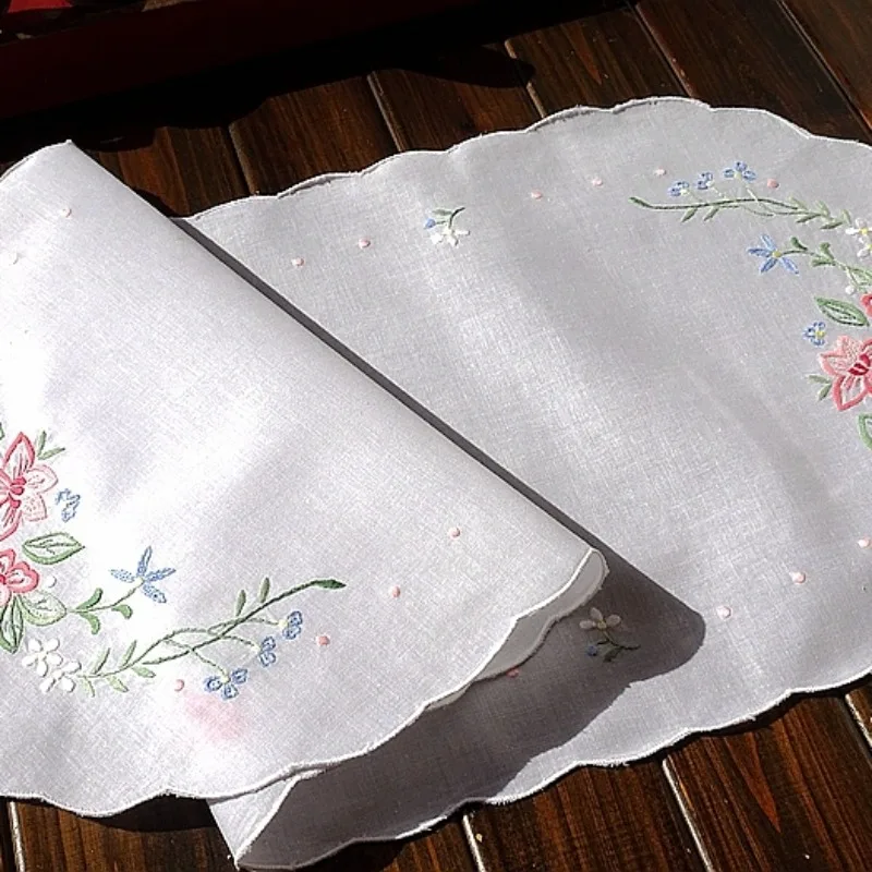 1 قطعة/2 قطعة الأمريكية الرجعية القطن الخالص المطرزة يدويا غطاء الزخرفية متعددة الوظائف حصيرة الطازجة الأميرة نمط 35X85CM #5