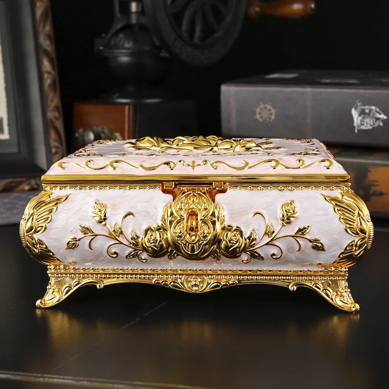 Luxury Large Zinc Alloy Jewelry Storage Box Organizer For Women Girl Jewelry Box For Necklace And Earrings