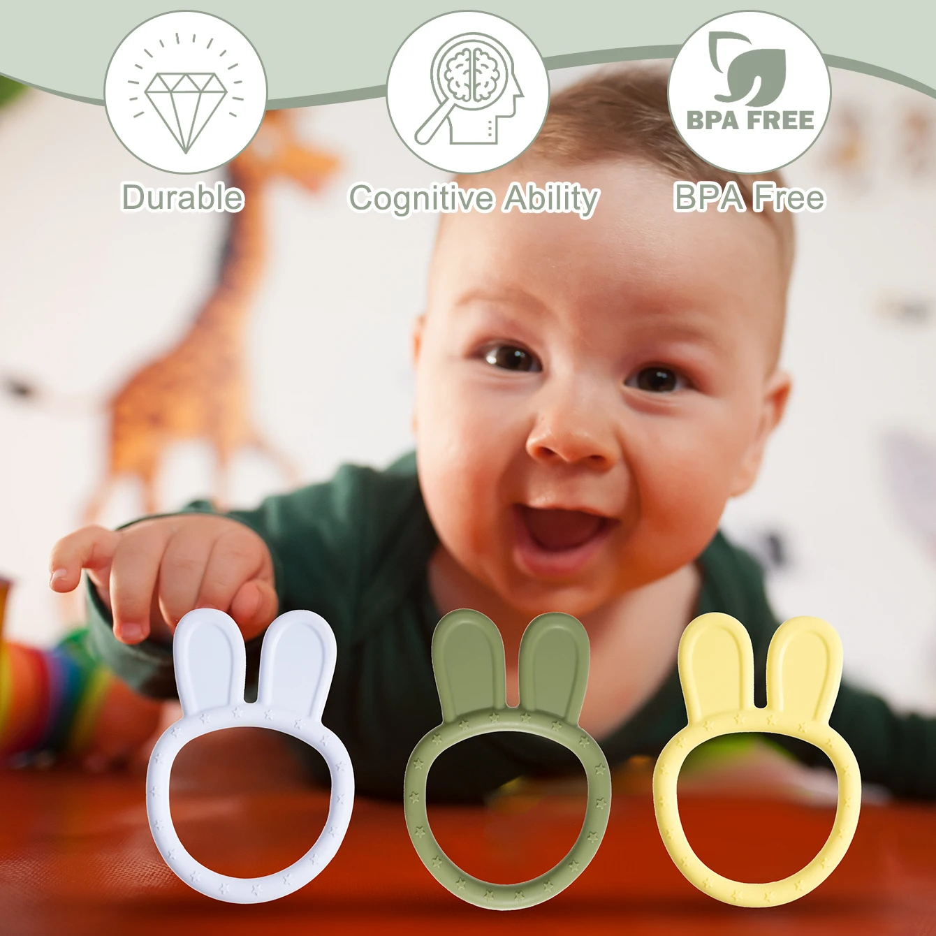 1PCS Baby Silicone Teethe Toys Cartoon Shape Ring Baby Toys Baby Stuff Toddler Training Sensory Toys Baby Molar Accessories