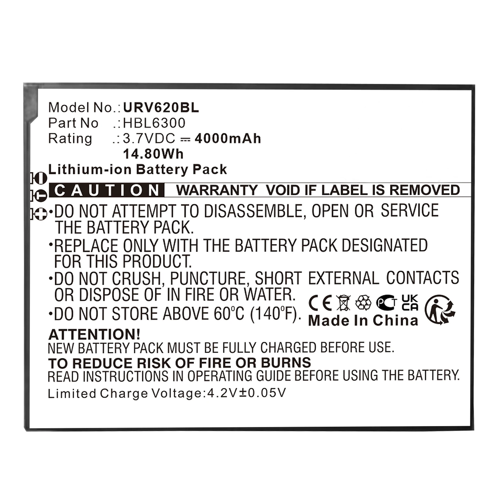 Сканер штрих-кода 4000mAh/wh Аккумулятор для детали No. Urovo HBL6300 подходит для модели Urovo i6200
