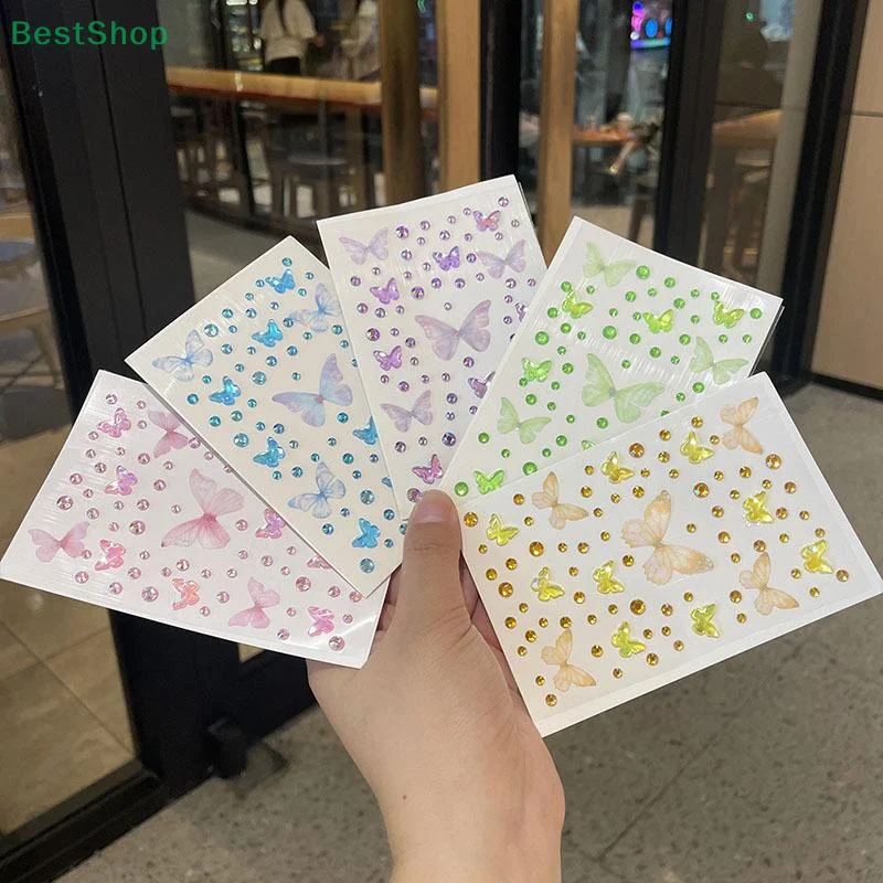 1 Lembar Stiker Wajah Kupu-kupu Elf Berhiaskan Berlian Imitasi Kawaii Perekat Sendiri Dekorasi Kupu-kupu Tenun Untuk Panggung Konser Perlengkapan Rias