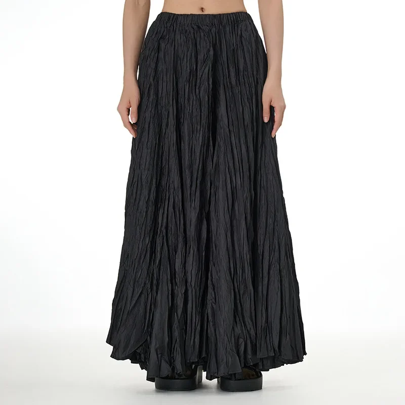 Skirts Women Long Skirt A Line Maxi Casual Loose High Elastic Waist Pleated Simple Elegant Splice Spring Summer Y2k Streetwear