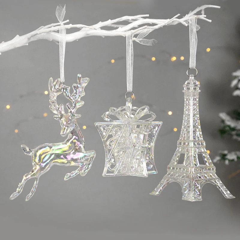 Christmas  Transparent Colorful Decoration Pendant Christmas Tree Decoration Pendant Elk Girl Carriage Hanging Ornaments