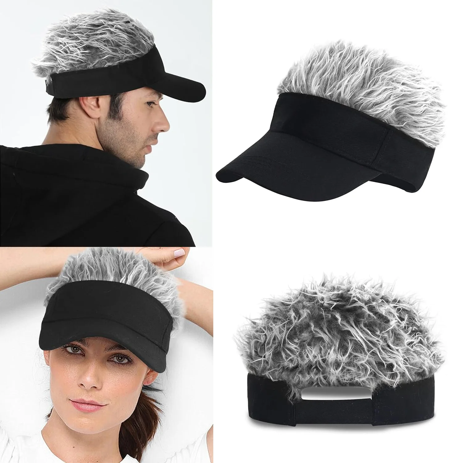 Men's Visor with Hair Fake Hairs Visor Hat with Hair for Men Funny Spiked Sun Hats Novelty Baseball Wig Caps Gift Synthetic Wig