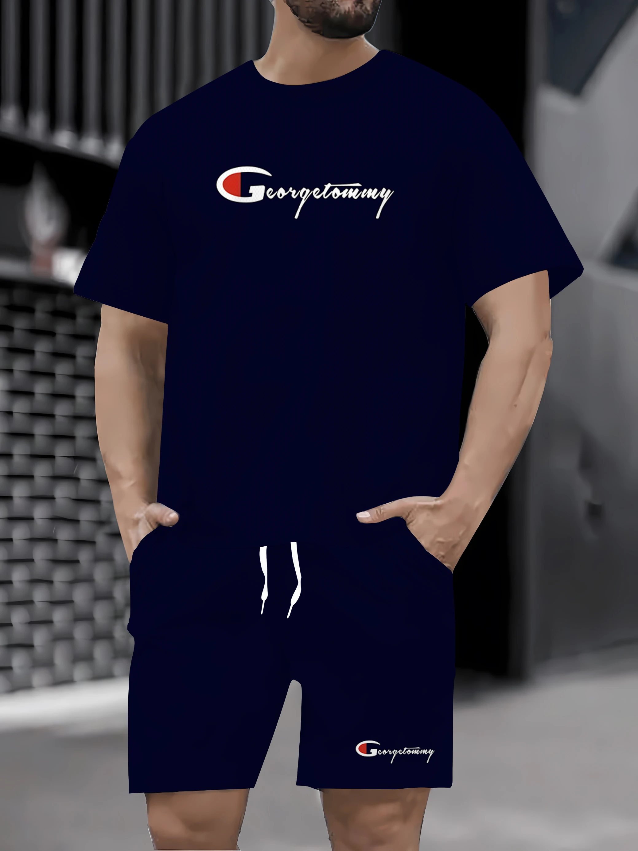 

Novo masculino casual shorts de manga curta 2 peças urbano rua moda camiseta shorts terno masculino impresso agasalho