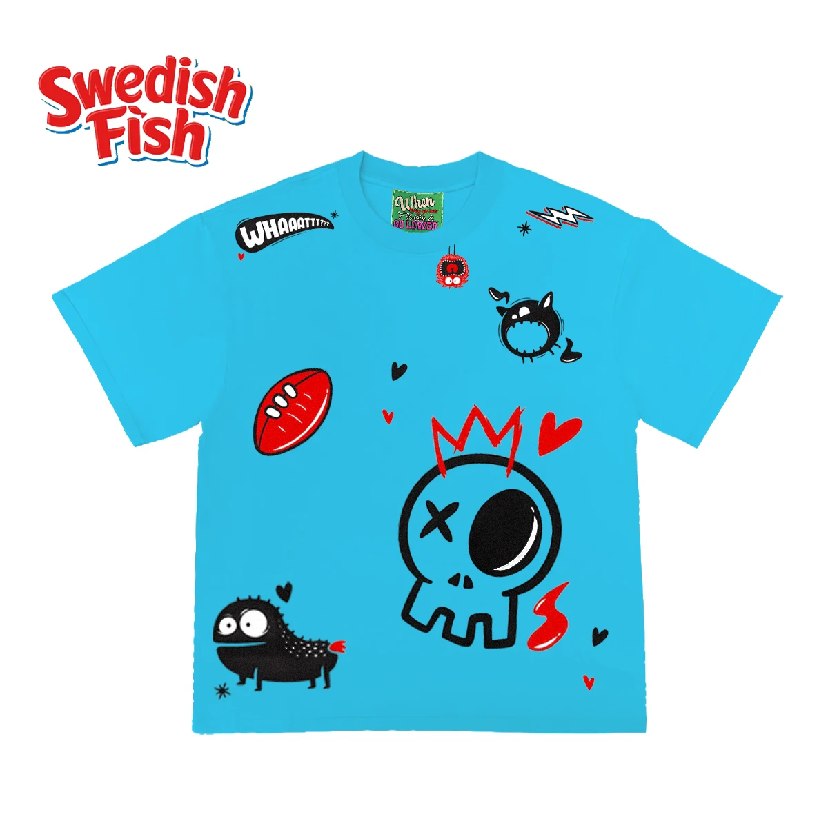 Light Lake Blue! Oldschool Graffiti Cartoon Heavyweight Short Sleeve T-Shirt Design Fashionable Men's Sun Protection Clothing