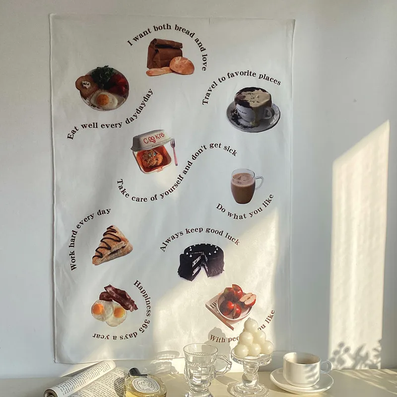 

FunIn Tapestry Dessert 2023 Cloth Breakfast Calendar Fabric Hand-drawn Macrame Tapestry Dorm Apartment Decoration Wall Tapestry