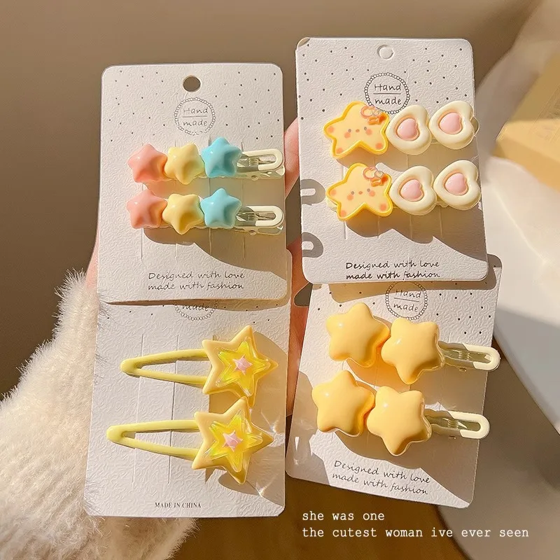 2pcs/set Yellow Stars Superlatives Duckbill Star Wing Hairpin for Woman Charm Hair Clip Aesthetics Jelly Hair Accessories