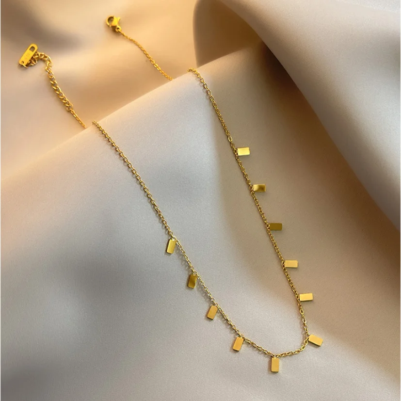 316L Stainless Steel New Fashion Upscale Jewelry Geometric Square Tassel Charms Chain Choker Necklaces & Pendants For Women