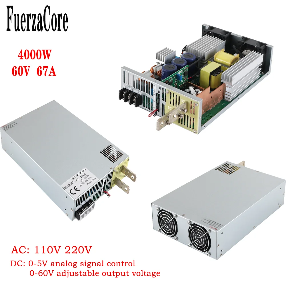 

4000W 60V Power Supply 0-60V Adjustable 0-5V Analog Signal PWM PLC Control 220V 380VAC High-power SMPS LED Motor Battery 60VDC